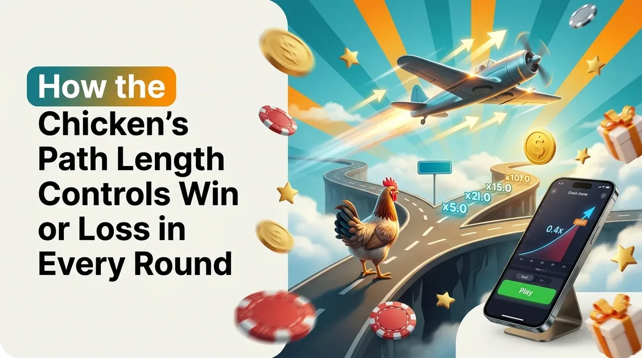 Chicken on a branching path illustrating win or loss in a round